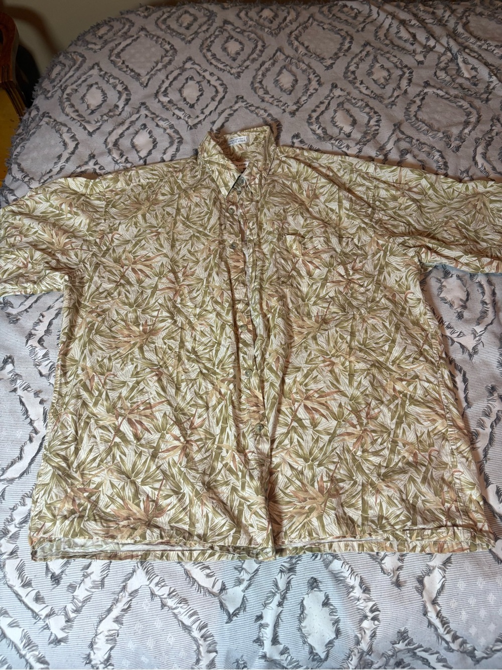Pierre Cardin Tan and Olive Leaf-Print Lightweight Shirt Jacket